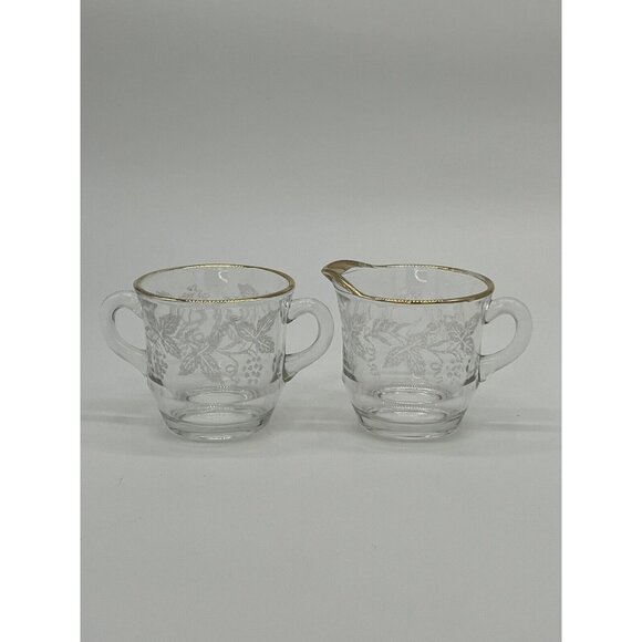 Vintage Bartlett Collins Frosted Grapes Cream & Sugar Set W/Gold Rim - Picture 1 of 6
